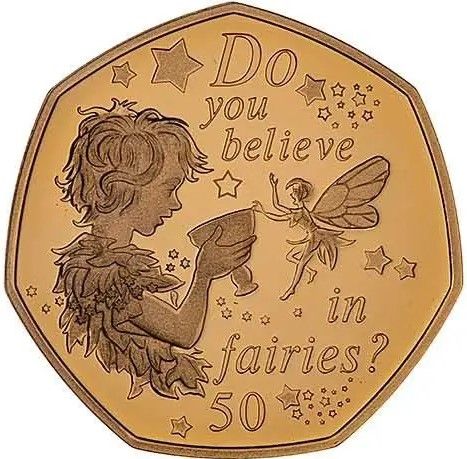 Isle of Man 50 Pence - Elizabeth II Peter Pan and Tinker Bell; Gold Proof