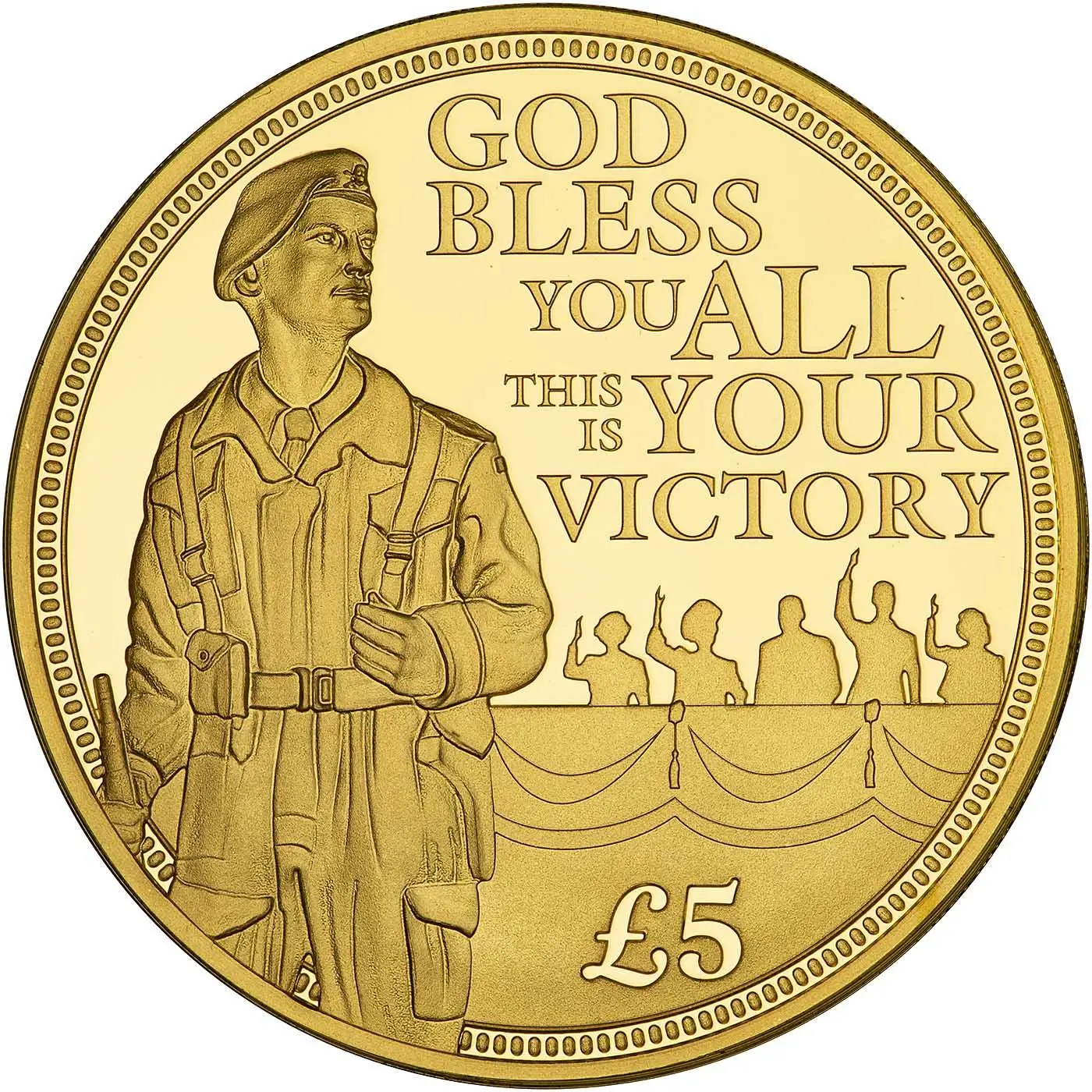 Guernsey 5 Pounds - Elizabeth II 75th Anniversary-V.E. Day; Gold Proof