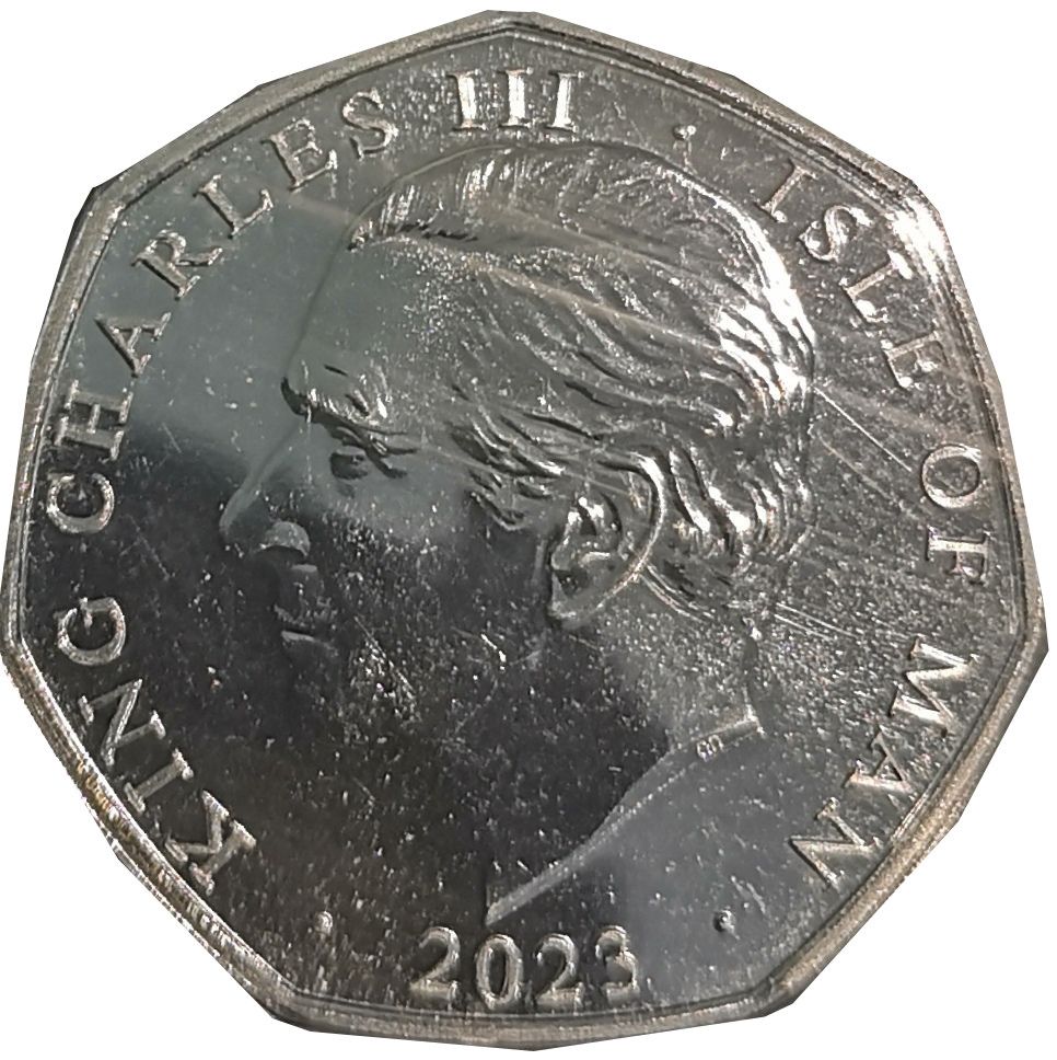 Isle of Man 50 Pence - Charles III Anthem - Long to Reign Over Us; Ag-Au Plated obverse