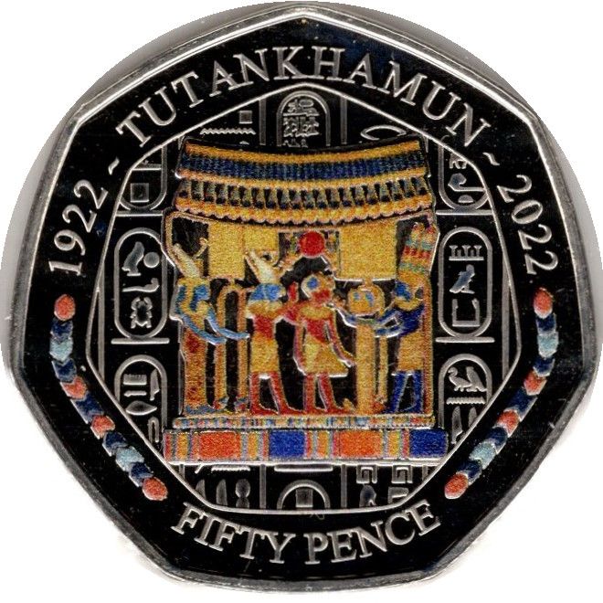 Isle of Man 50 Pence - Charles III Tutankhamun - Corselet; colourised reverse