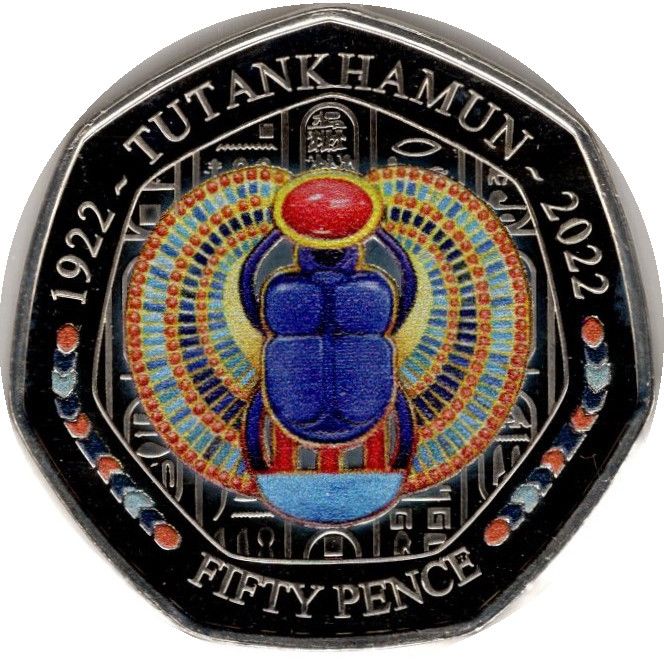Isle of Man 50 Pence - Charles III Tutankhamun - Name Pendant; colourised reverse