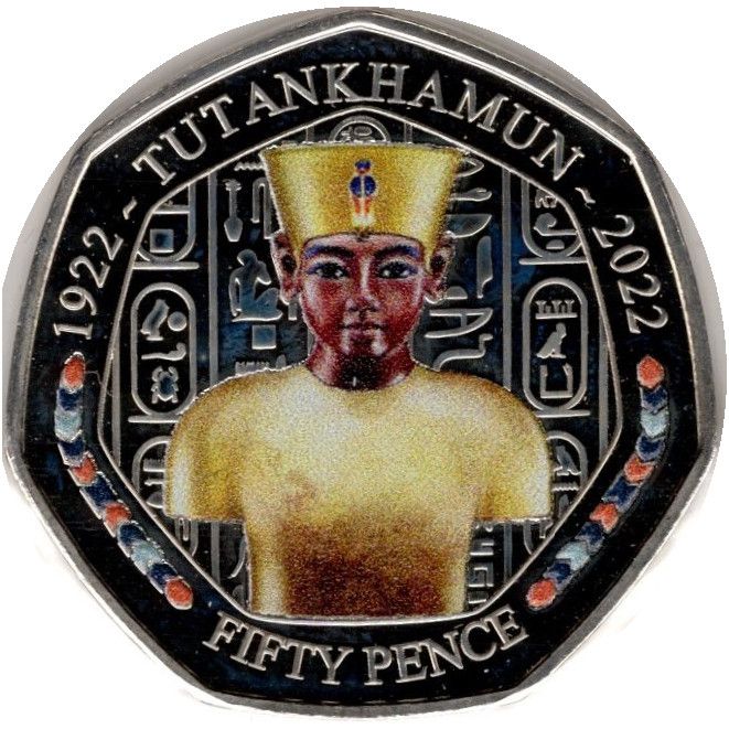 Isle of Man 50 Pence - Charles III Tutankhamun - Torso; colourised reverse