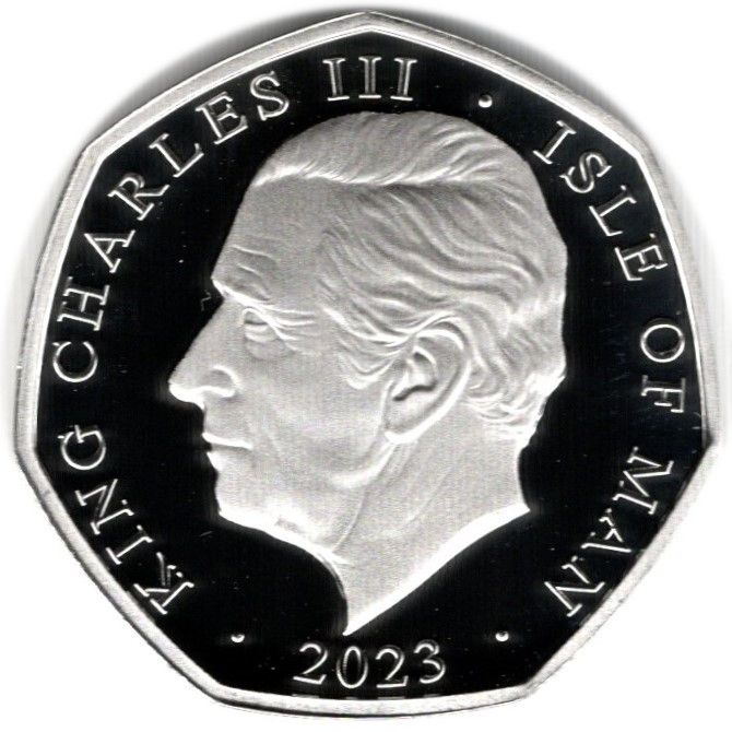 Isle of Man 50 Pence - Charles III Jurassic Britain - Plesiosaurus; Silver proof obverse
