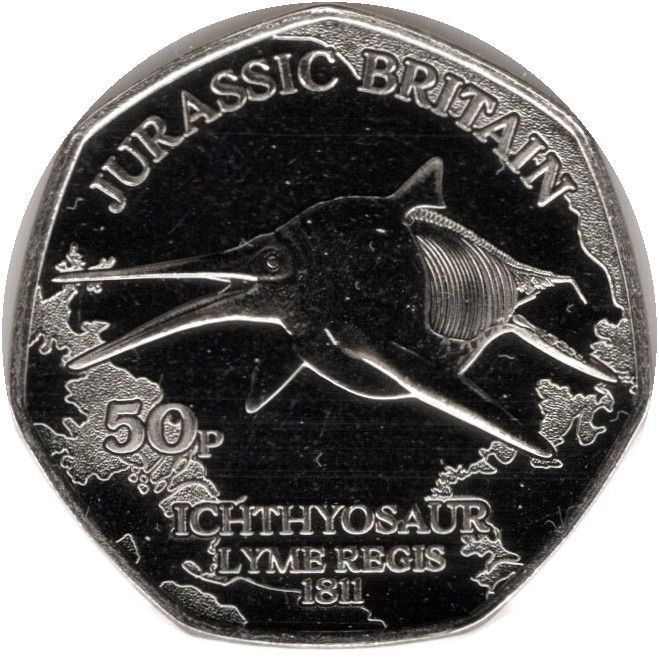 Isle of Man 50 Pence - Charles III Jurassic Britain - Ichthyosaur reverse