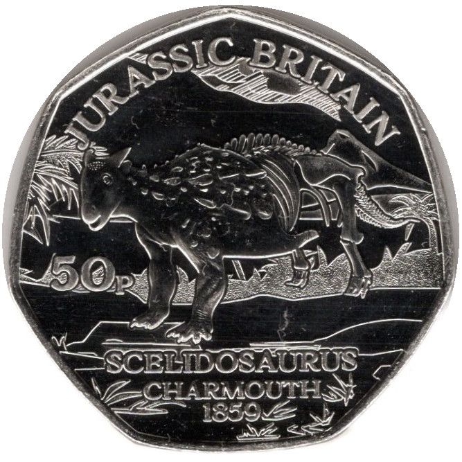 Isle of Man 50 Pence - Charles III Jurassic Britain - Scelidosaurus reverse