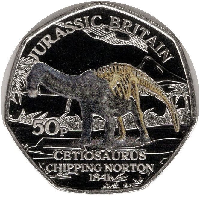 Isle of Man 50 Pence - Charles III Jurassic Britain - Cetiosaurus; colourised reverse