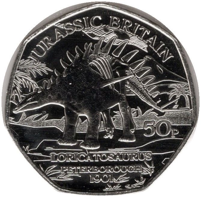 Isle of Man 50 Pence - Charles III Jurassic Britain - Loricatosaurus reverse