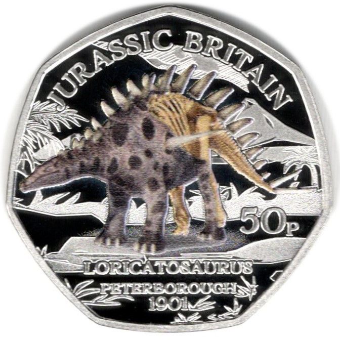 Isle of Man 50 Pence - Charles III Jurassic Britain - Loricatosaurus; Silver proof obverse