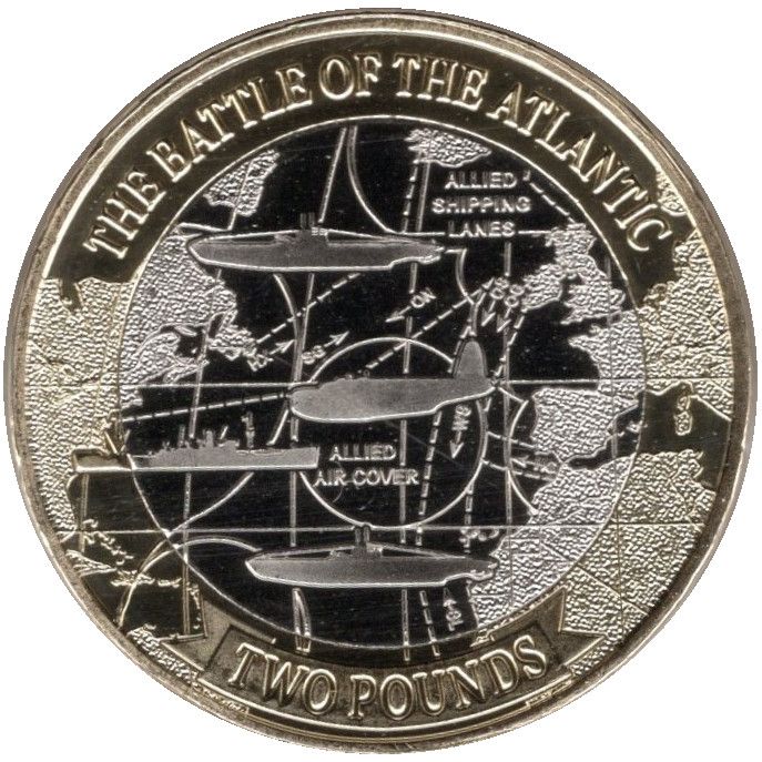 Gibraltar 2 Pounds - Charles III Battle of the Atlantic - Map