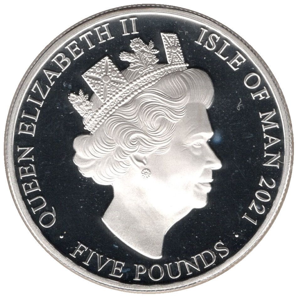 Isle of Man 5 Pounds - Elizabeth II 95th Birthday of Queen; Silver Proof obverse