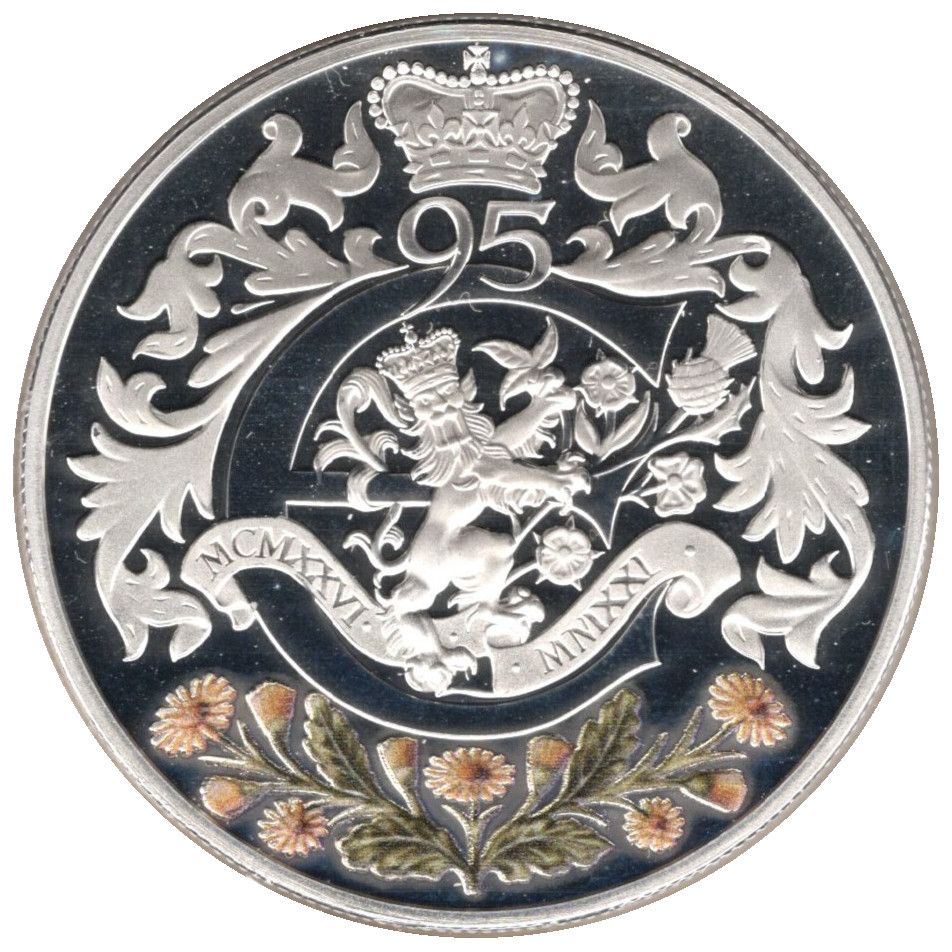 Isle of Man 5 Pounds - Elizabeth II 95th Birthday of Queen; Silver Proof