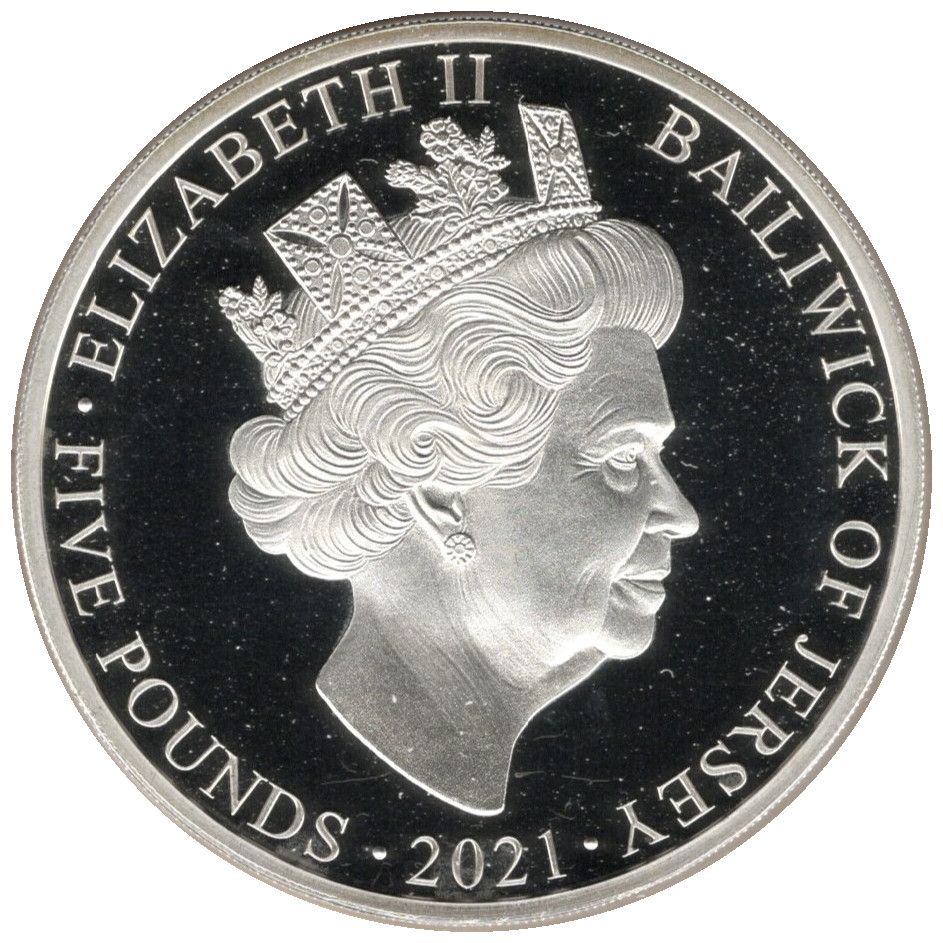 Jersey 5 Pounds - Elizabeth II 95th Birthday; Silver proof obverse