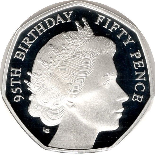 Isle of Man 50 Pence - Elizabeth II Bust from 1950; Silver proof reverse
