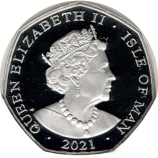 Isle of Man 50 Pence - Elizabeth II Bust from 1960; Silver proof obverse