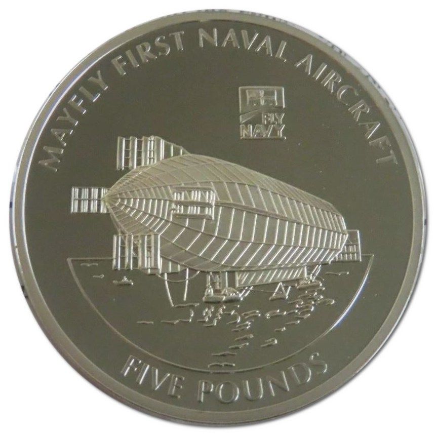 Guernsey 5 Pounds - Elizabeth II Naval Aviation - Mayfly; Silver Proof reverse
