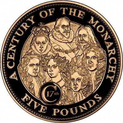 Guernsey 5 Pounds - Elizabeth II 17th Century Monarchs; Gold Proof