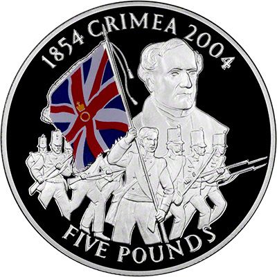 Guernsey 5 Pounds - Elizabeth II Crimea War; Silver Proof reverse