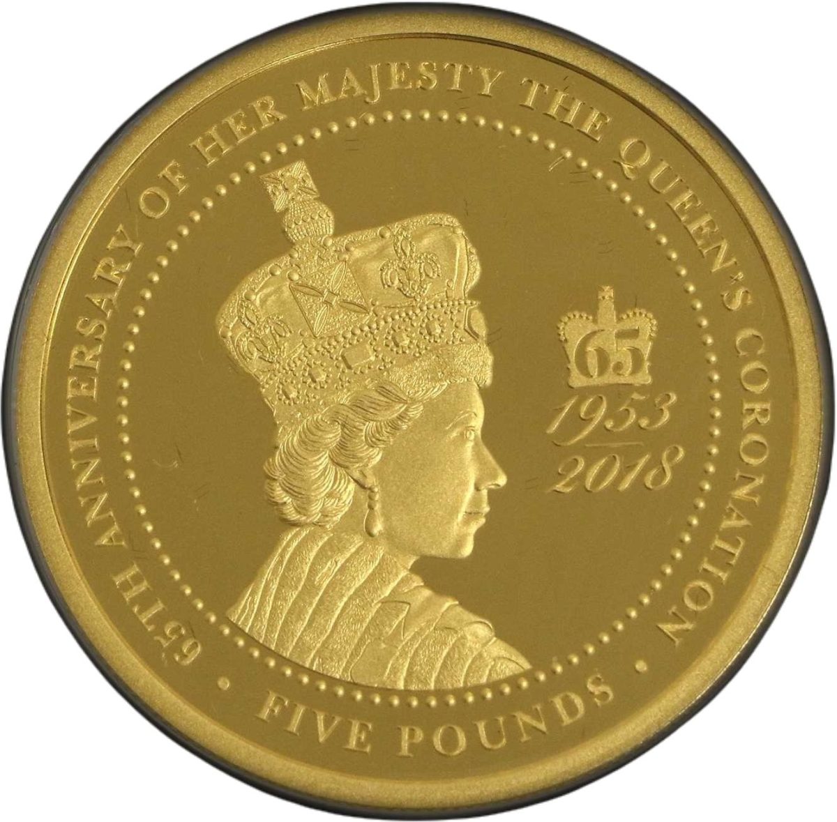 Alderney 5 Pounds - Elizabeth II 65th Ann. Coronation; Gold Proof