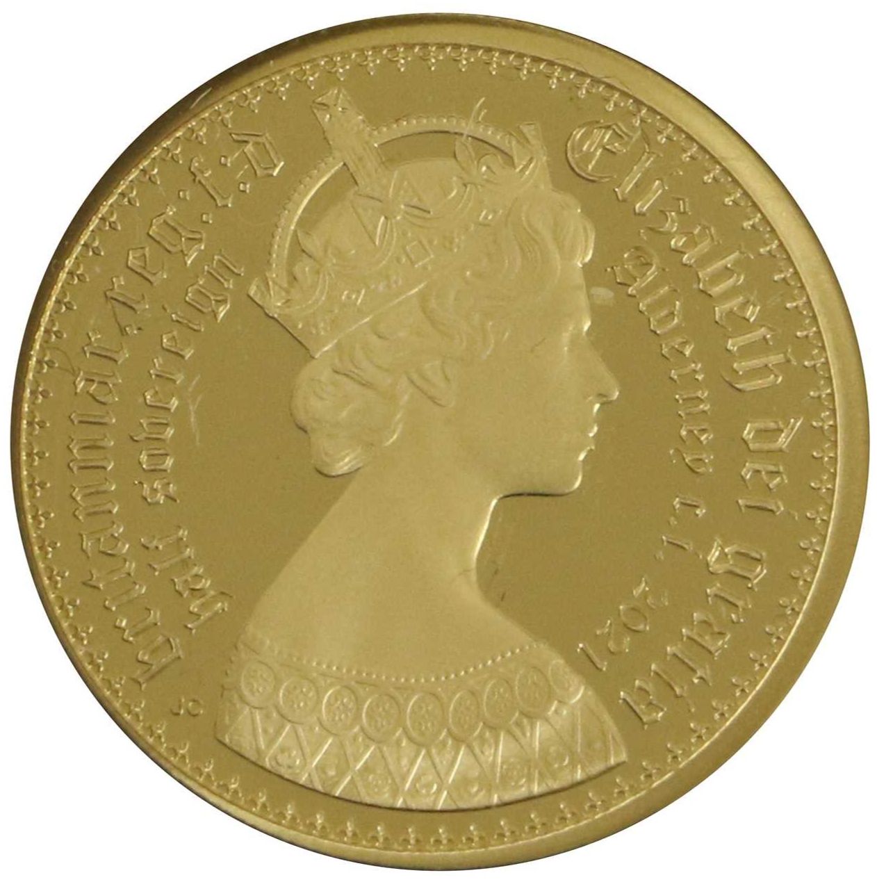 Alderney ½ Sovereign - Elizabeth II Gothic - Quartered Arms; Gold Proof obverse