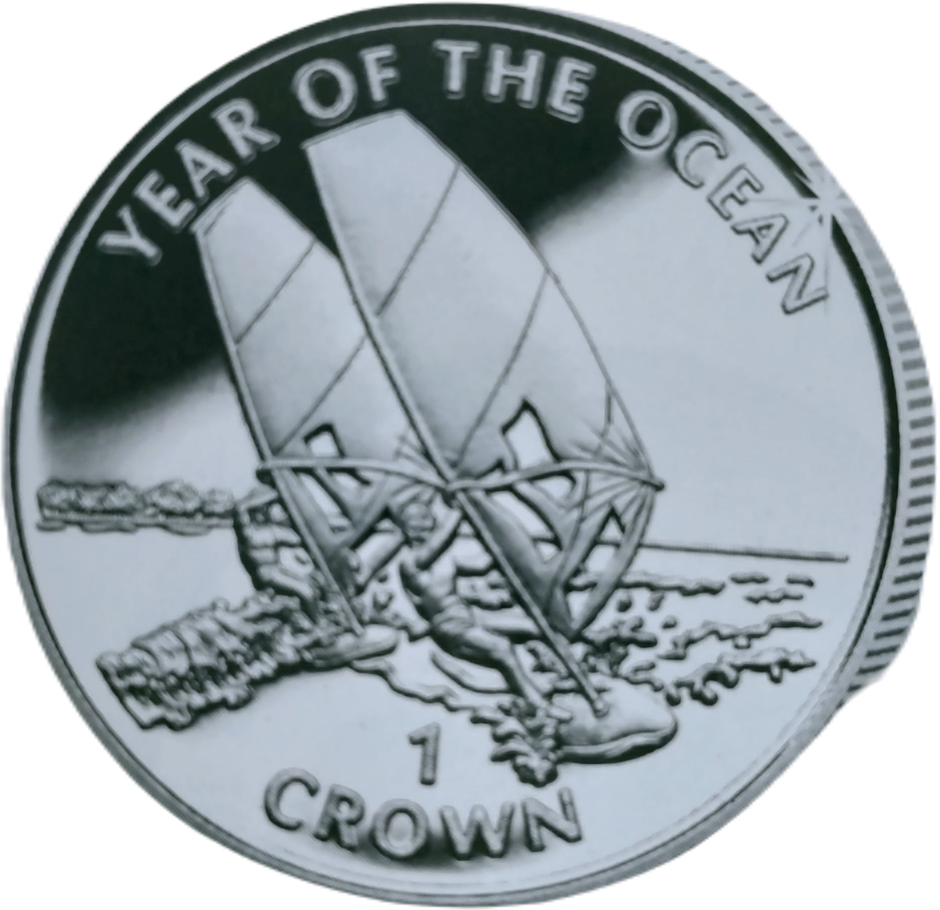 Gibraltar 1 Crown - Elizabeth II Two wind surfers; Silver Proof reverse