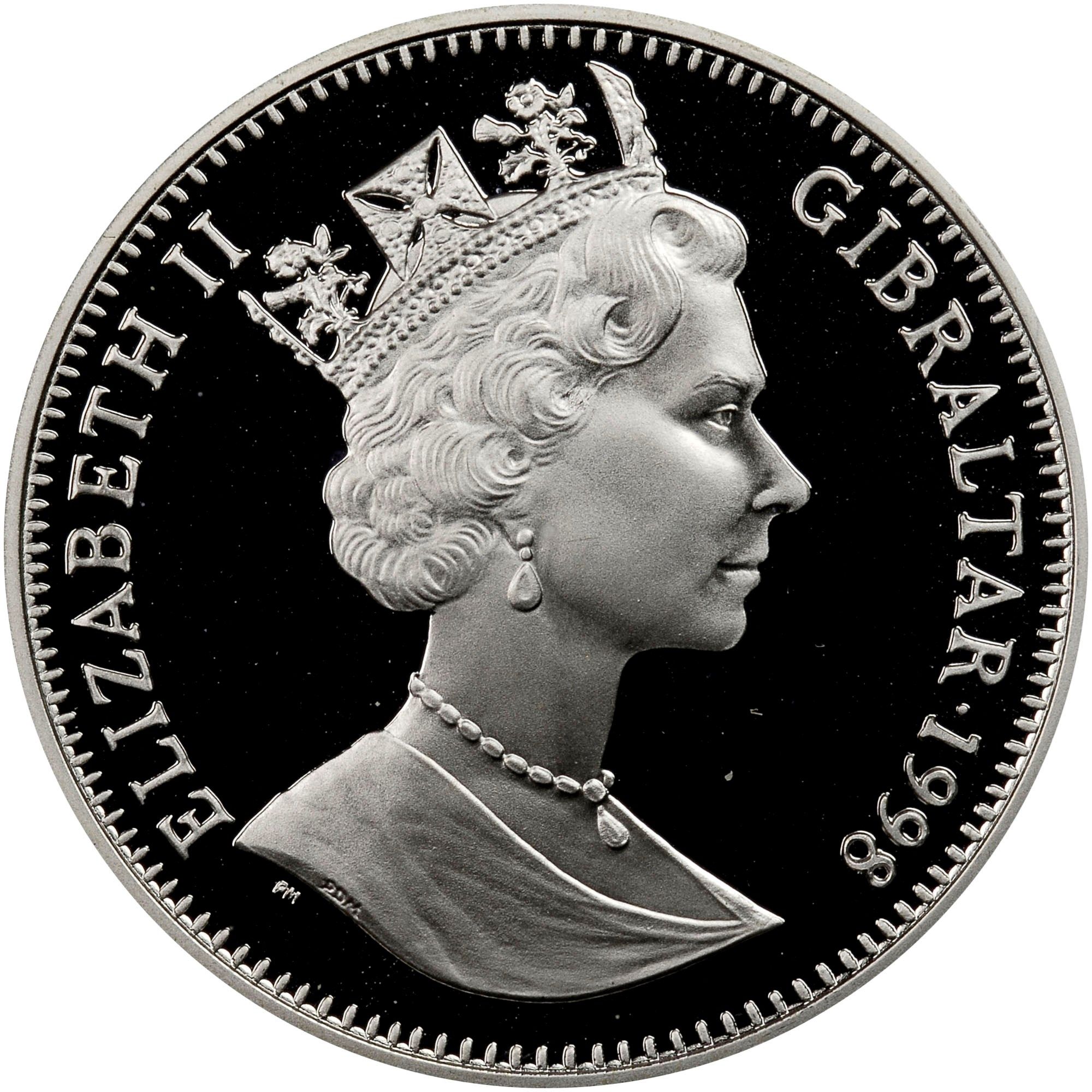 Gibraltar 1 Crown - Elizabeth II Jellyfish, stingray and fish; Silver Proof obverse