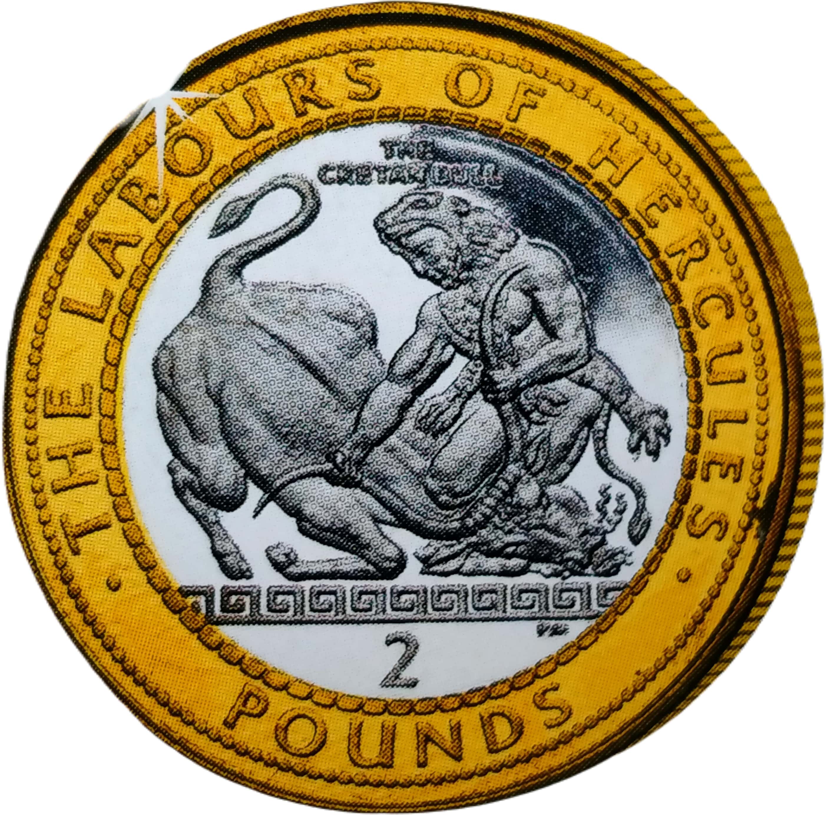 Gibraltar 2 Pounds - Elizabeth II Hercules and the Cretan Bull; Silver Proof