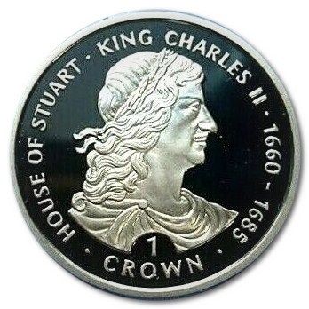 Gibraltar 1 Crown - Elizabeth II King Charles II; Silver Proof reverse