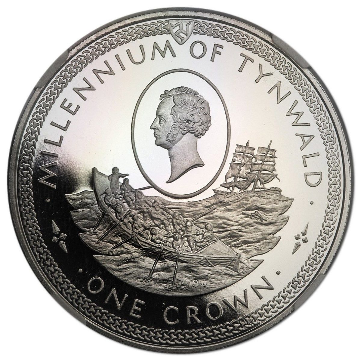Isle of Man 1 Crown - Elizabeth II Tynwald - Sir William Hillary; Platinum Proof reverse