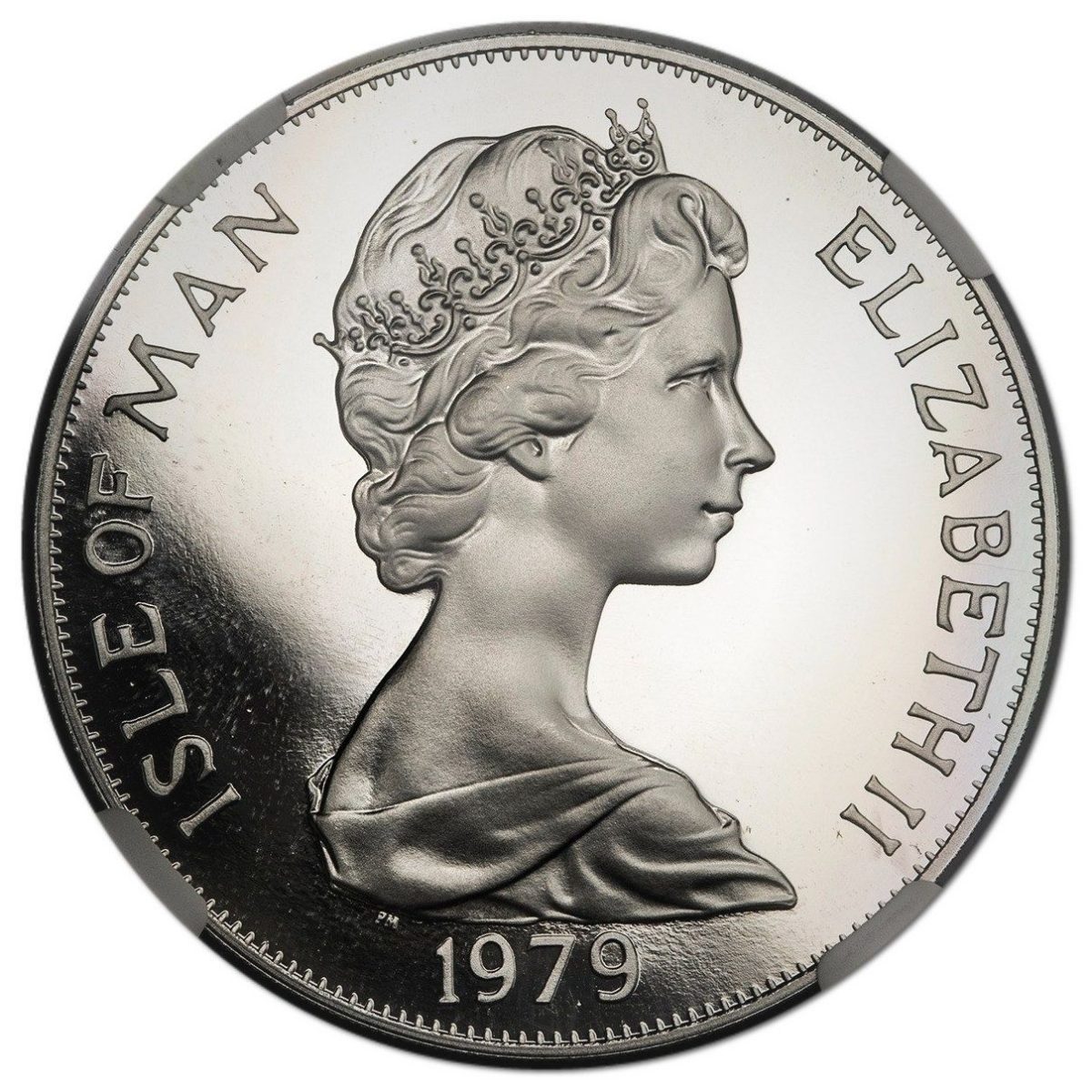 Isle of Man 1 Crown - Elizabeth II Tynwald - Standing figure and ship; Platinum Proof obverse