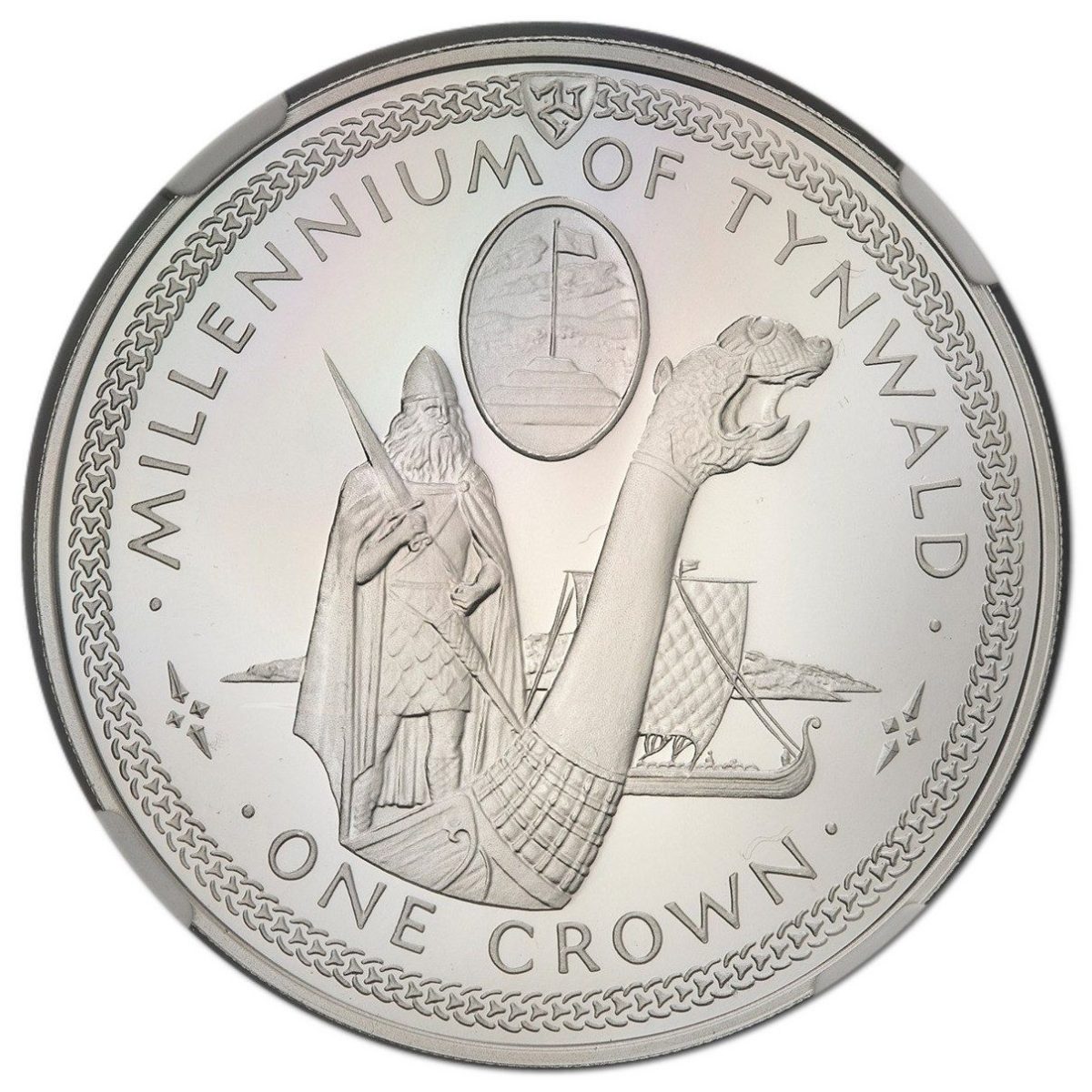 Isle of Man 1 Crown - Elizabeth II Tynwald - Viking Longship; Platinum Proof reverse