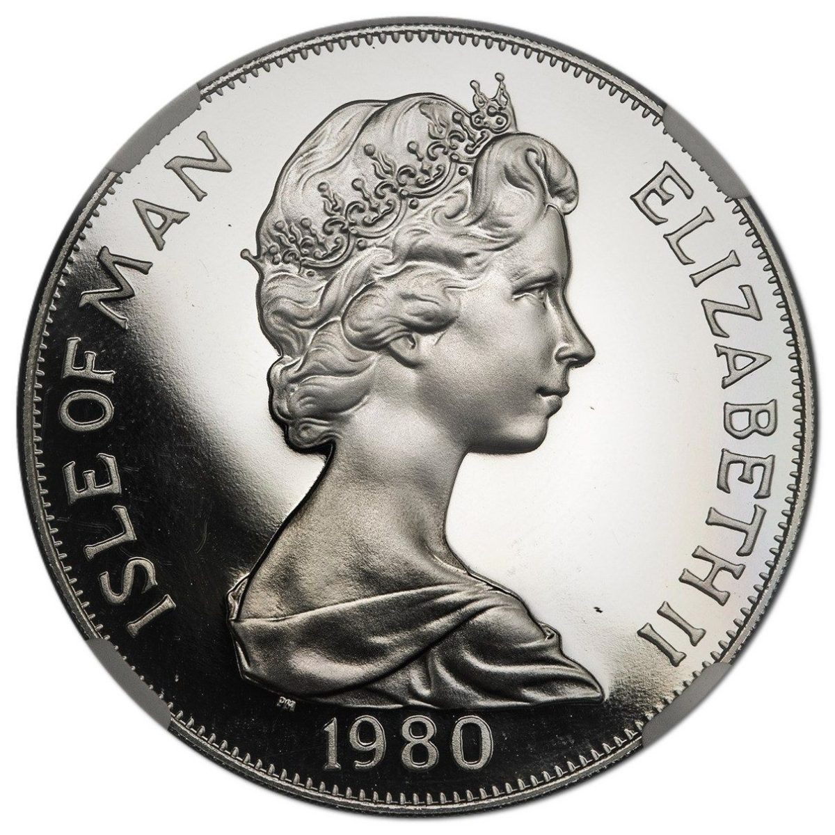 Isle of Man 1 Crown - Elizabeth II Lake Placid Olympics; Platinum Proof obverse