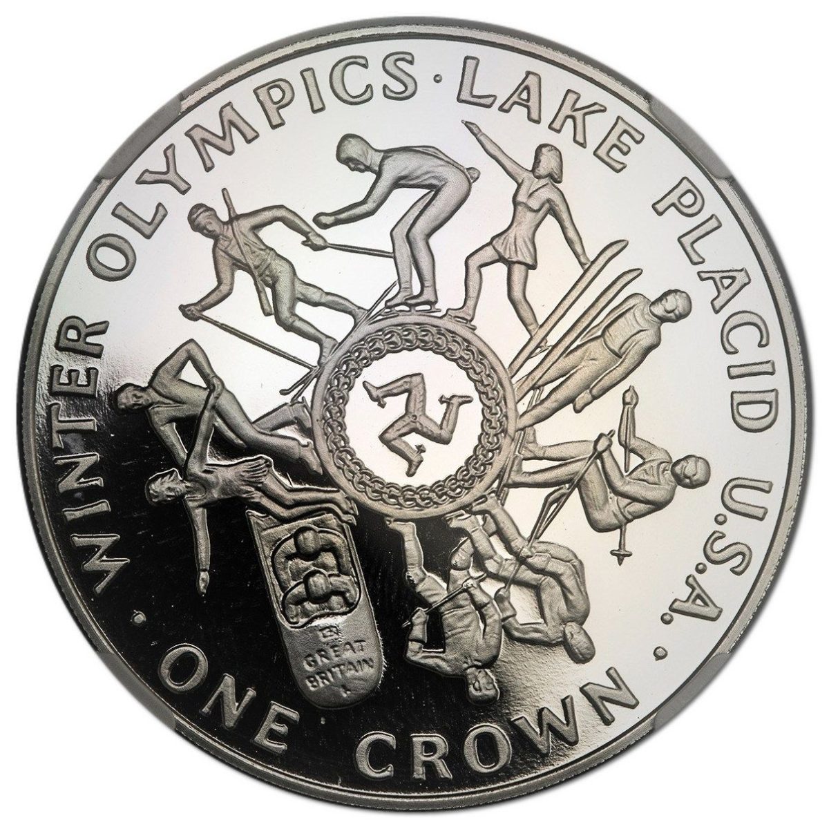 Isle of Man 1 Crown - Elizabeth II Lake Placid Olympics; Platinum Proof