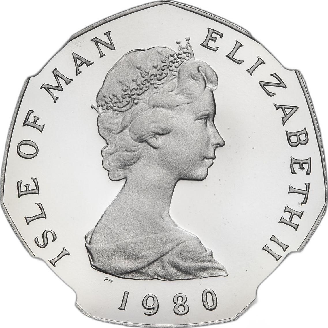 Isle of Man 50 Pence - Elizabeth II Christmas 1980; Platinum Proof obverse