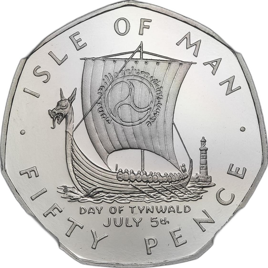 Isle of Man 50 Pence - Elizabeth II Day of Tynwald - Odin's Raven; Platinum Proof