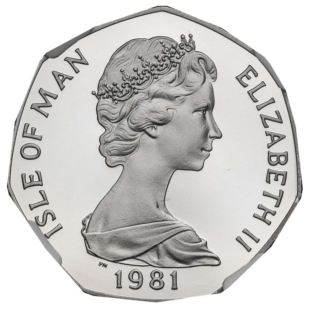 Isle of Man 50 Pence - Elizabeth II Christmas 1981; Platinum Proof obverse