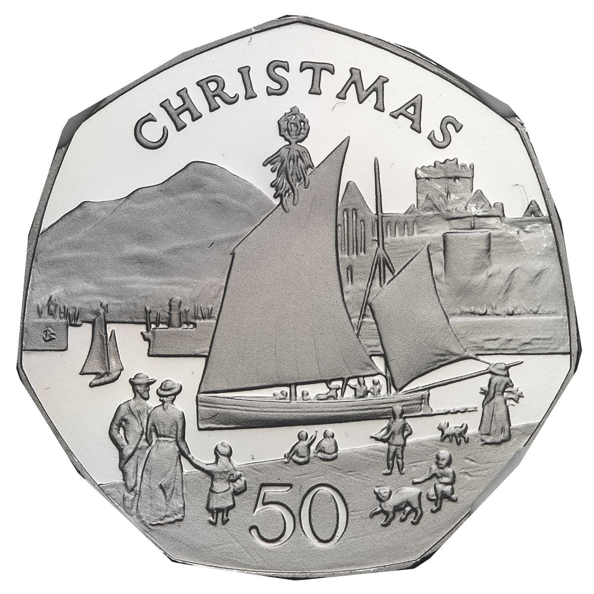 Isle of Man 50 Pence - Elizabeth II Christmas 1981; Platinum Proof reverse