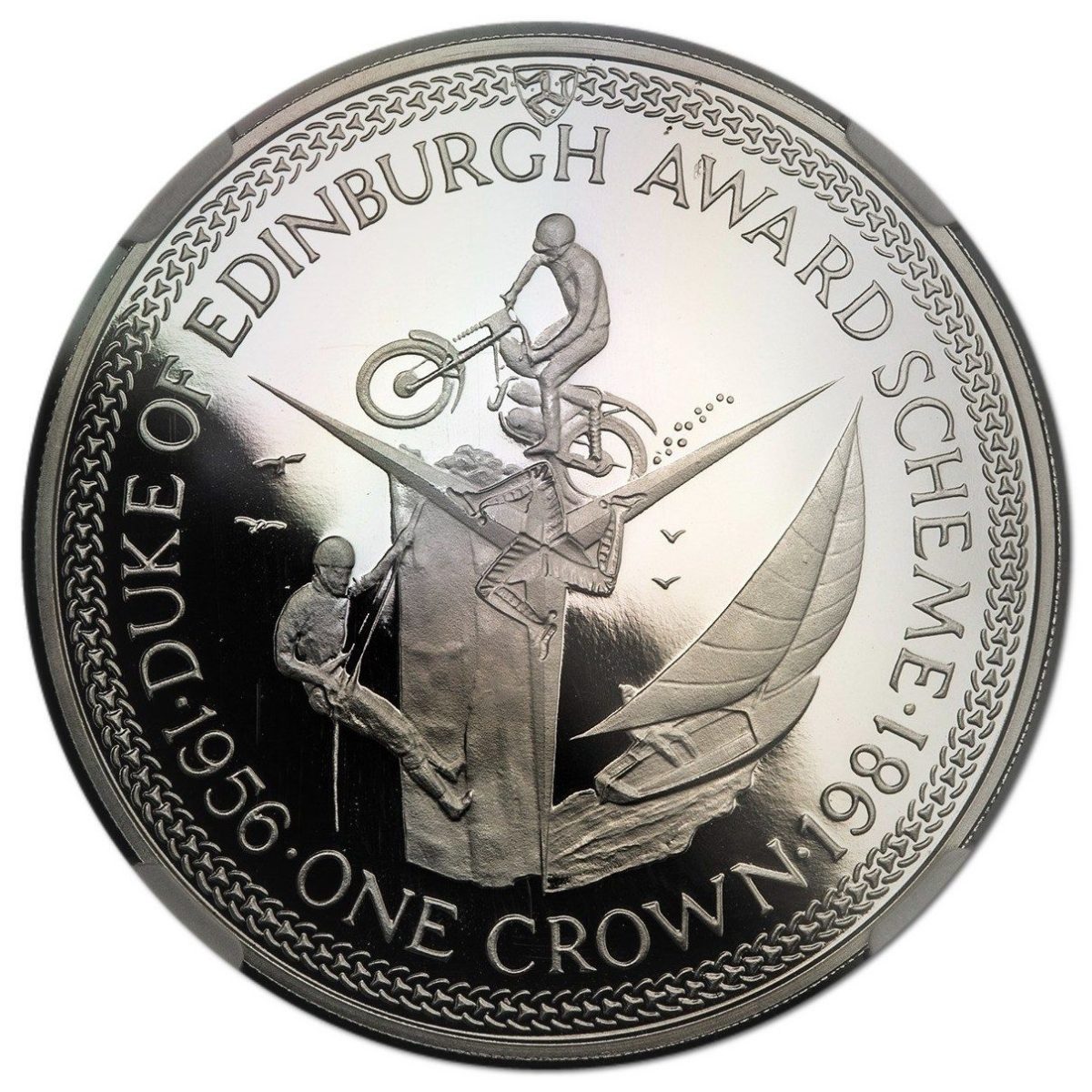 Isle of Man 1 Crown - Elizabeth II Duke of Edinburgh Award Scheme - sports; Platinum Proof reverse