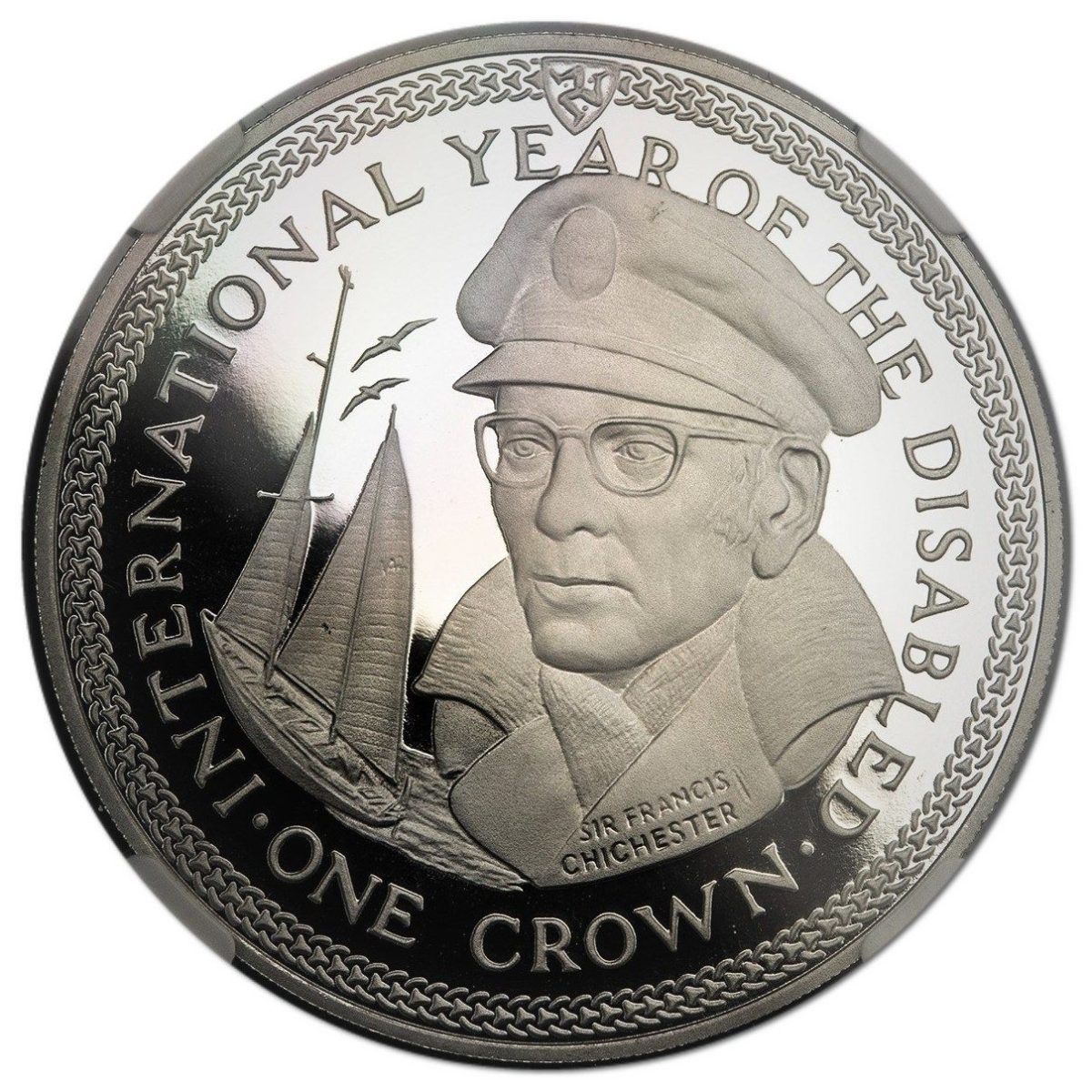 Isle of Man 1 Crown - Elizabeth II Sir Francis Chichester; Platinum Proof reverse