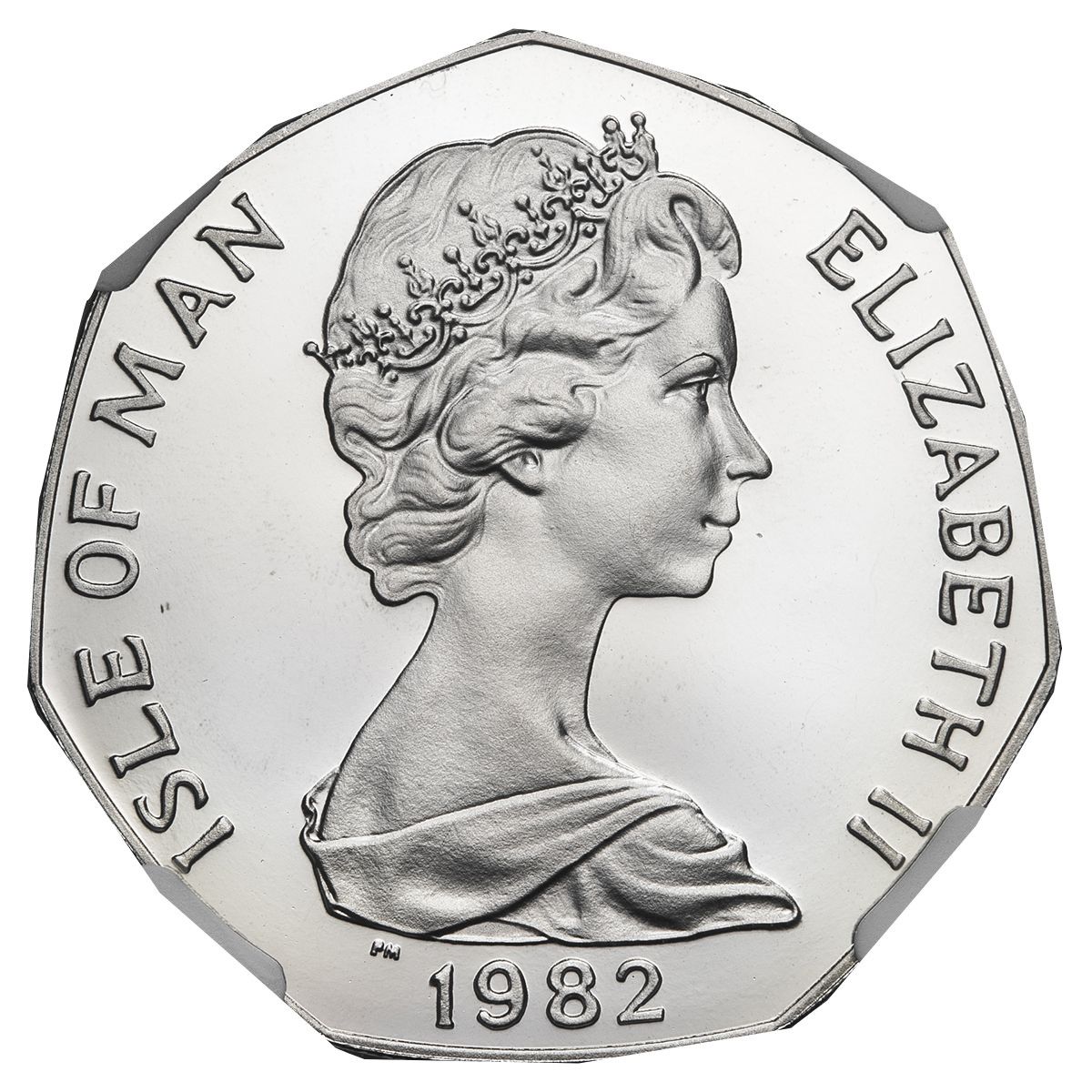 Isle of Man 50 Pence - Elizabeth II Tourist Trophy Motorcycle Races; Platinum Proof obverse