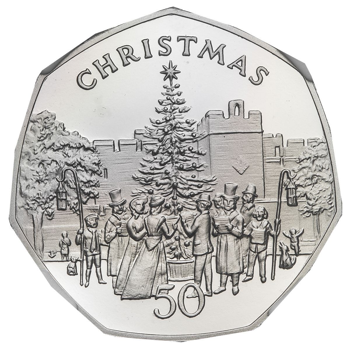 Isle of Man 50 Pence - Elizabeth II Christmas 1982; Platinum Proof reverse
