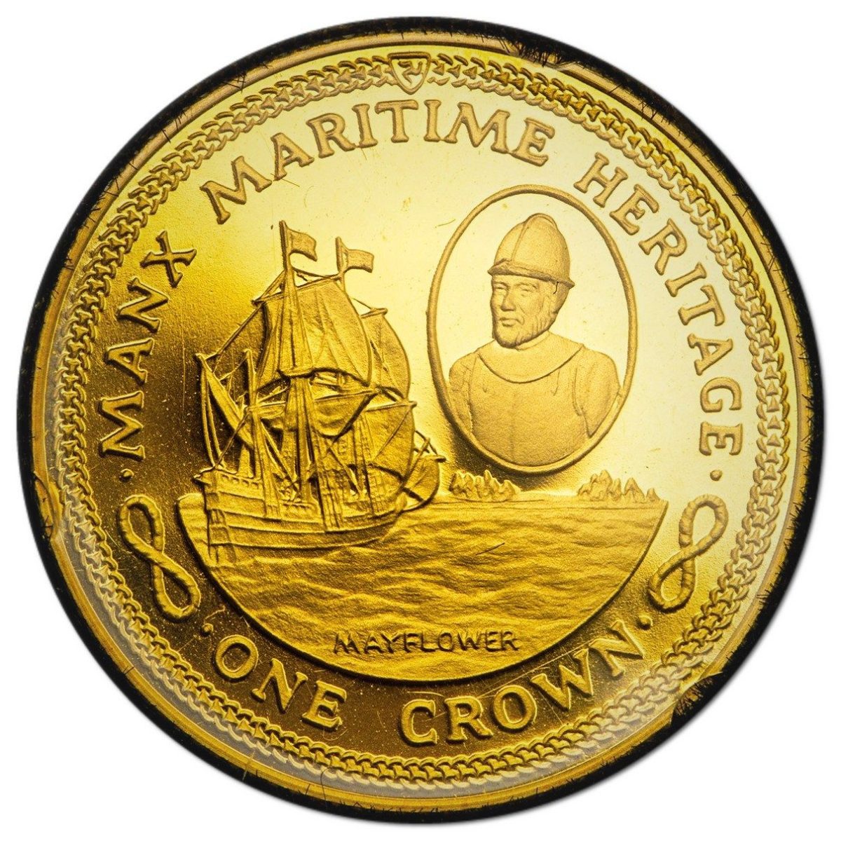 Isle of Man 1 Crown - Elizabeth II Mayflower; Gold Proof reverse
