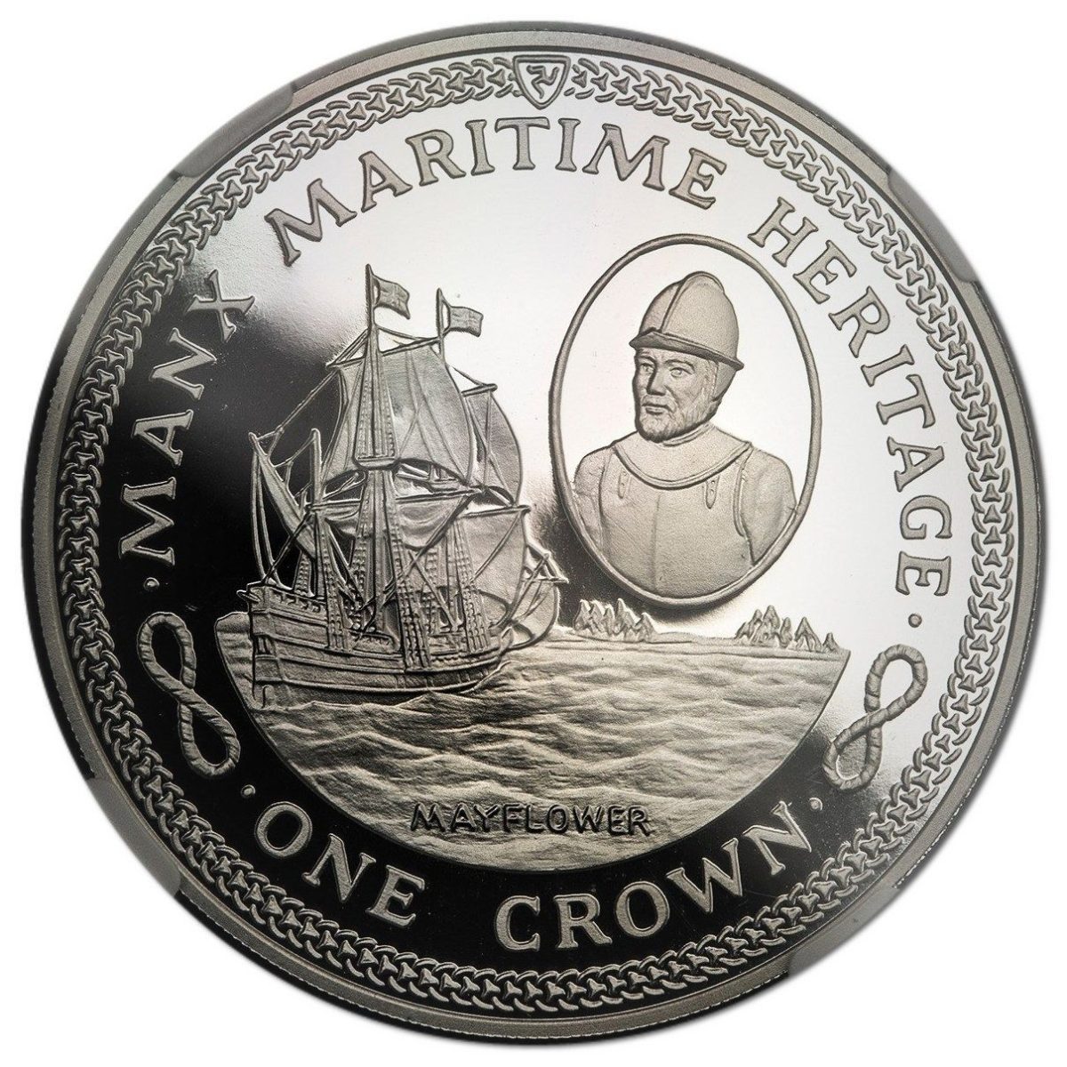 Isle of Man 1 Crown - Elizabeth II Mayflower; Platinum Proof reverse