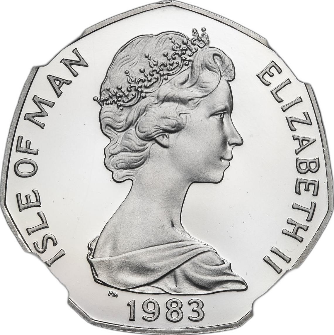 Isle of Man 50 Pence - Elizabeth II Christmas 1983; Platinum Proof obverse