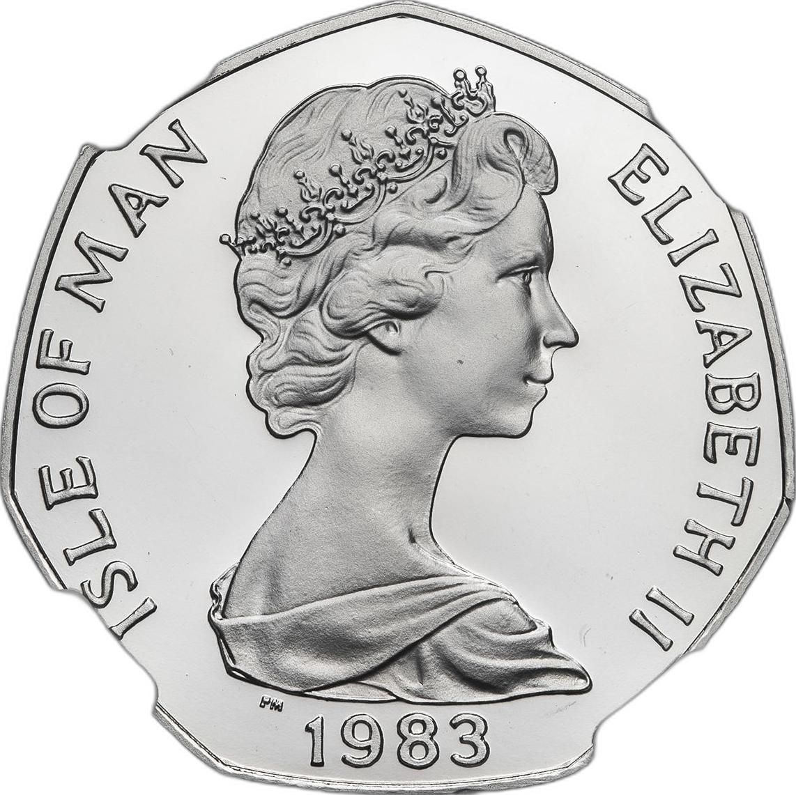 Isle of Man 50 Pence - Elizabeth II Tourist Trophy Motorcycle Races; Platinum Proof obverse