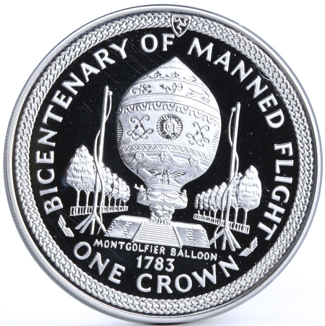 Isle of Man 1 Crown - Elizabeth II Montgolfier Balloon; Silver