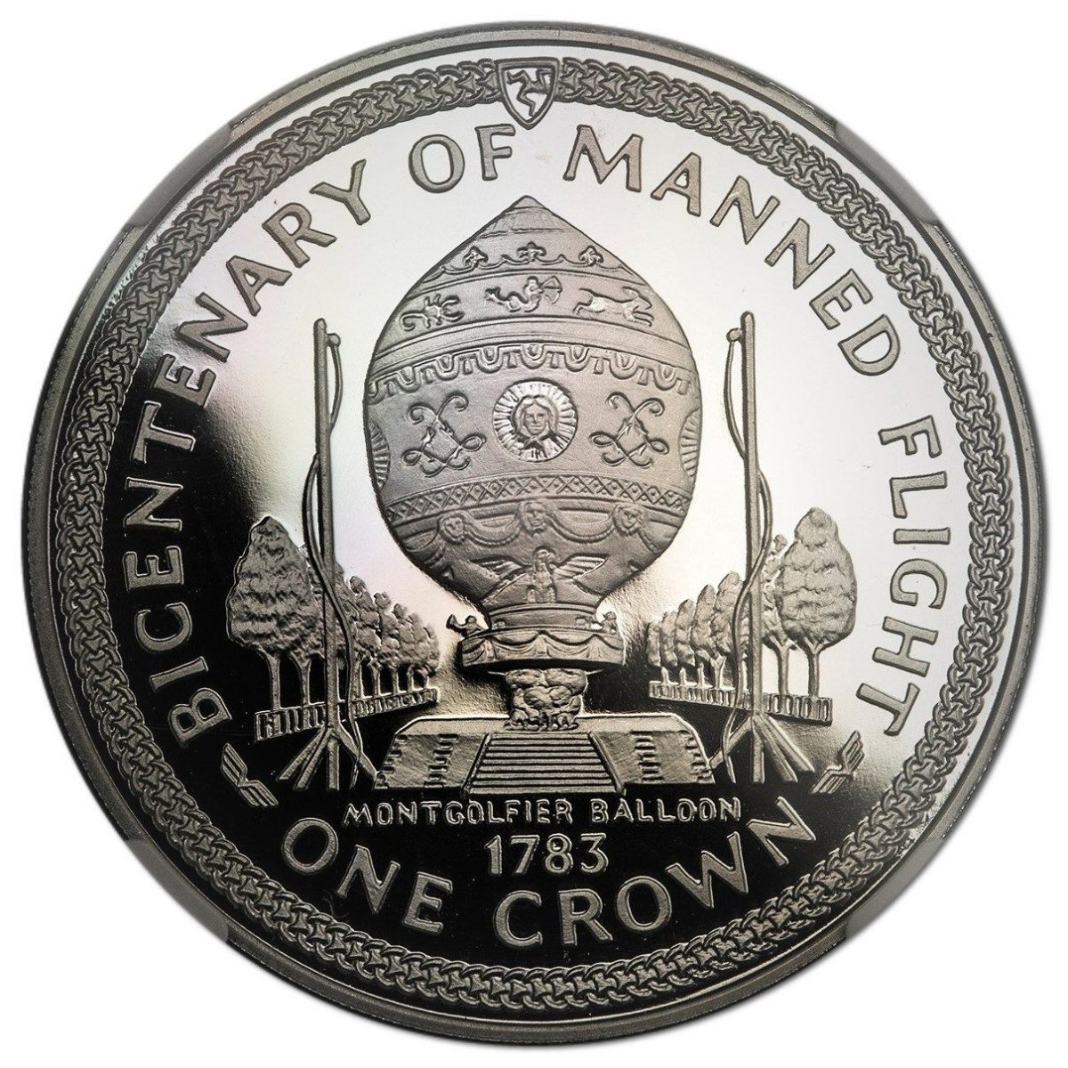 Isle of Man 1 Crown - Elizabeth II Montgolfier Balloon; Platinum Proof