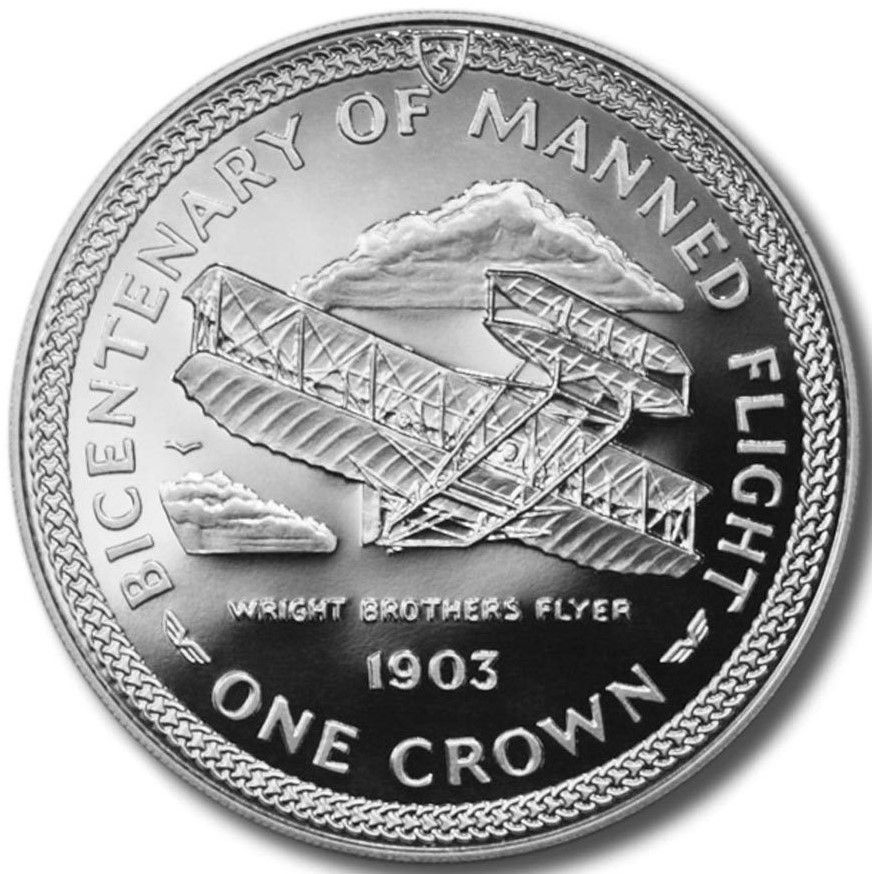 Isle of Man 1 Crown - Elizabeth II Wright Flyer; Silver reverse