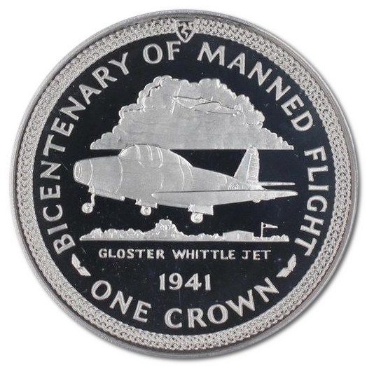 Isle of Man 1 Crown - Elizabeth II Gloster Whittle; Silver