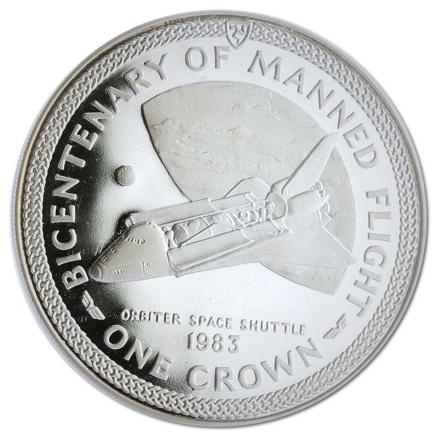 Isle of Man 1 Crown - Elizabeth II Orbiter Space Shuttle; Silver