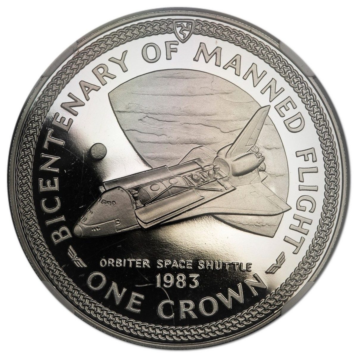 Isle of Man 1 Crown - Elizabeth II Orbiter Space Shuttle; Platinum Proof